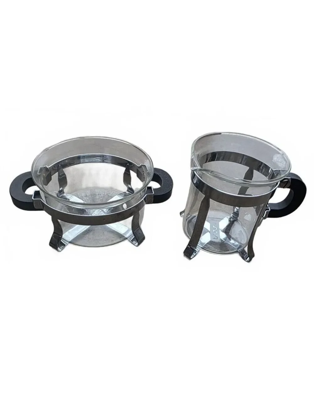 Vintage Bodum Chambord Sugar and Creamer Set Glass & Chrome Mid-Century Modern